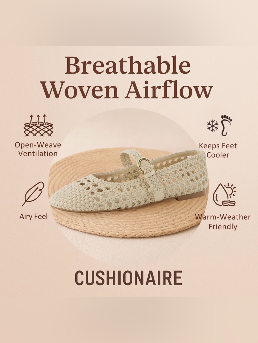 Braided Cream Mary Jane Flats with Adjustable Buckle - Picture 6 of 6